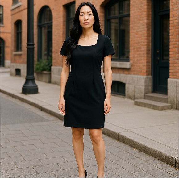 Gillian Black Square Neck Dress Size 10 | Classic Cocktail & Workwear Style - Picture 1 of 6